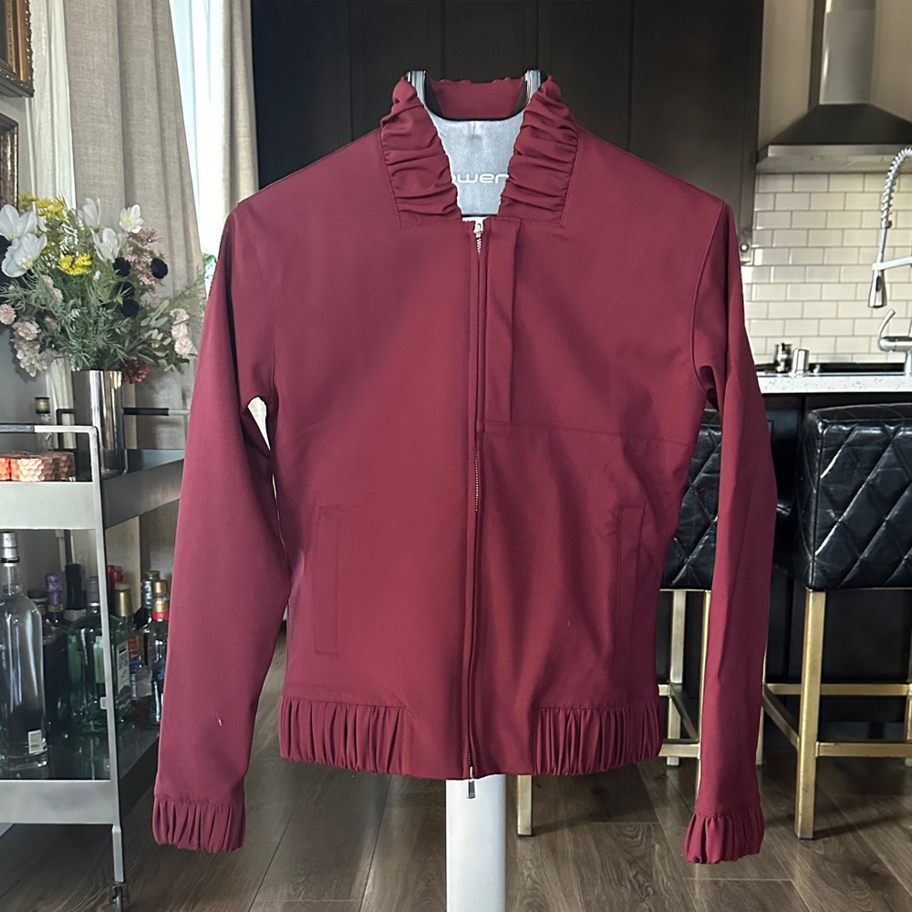 APL Burgundy Bomber Jacket with Ruffle Trim